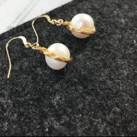 Boucles d'oreilles en perles d'eau douce, perle d'eau douce cultivée, avec fil en laiton, pour femme, doré, 13x21mm, Vendu par paire