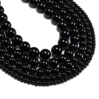 Perles en verre de mode, Rond, poli, DIY, noire, Vendu par 38 cm brin