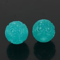 Amazonit Beads, Runde, Carved, du kan DIY & forskellig størrelse for valg, blå, Solgt af PC