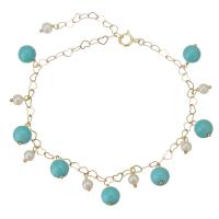 turquoise bracelet, avec Doublé or, 14K rempli d’or, pour femme, bleu turquoise, 6x9mm,3.5x7mm, Longueur:Environ 8 pouce, Vendu par PC