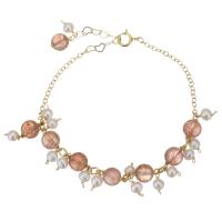 Strawberry Quartz Bracelet, with Gold Filled, 14K gold-filled, for woman, pink, 6mm,3.5x7mm, Length:Approx 6 Inch, Sold By PC