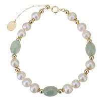 Jadeite Bracelet, with Gold Filled & Freshwater Pearl, 14K gold-filled, for woman, green, 8x6.5mm,6mm, Length:Approx 7.5 Inch, Sold By PC