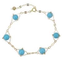 turchese braccialetto, with Gold-filled, with 1.5 lnch extender chain, 14K pieno d'oro, per la donna, blu, 6mm,5x2.5mm, Lunghezza Appross. 6.5 pollice, Venduto da PC