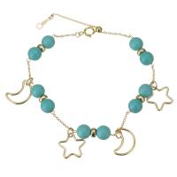 turquoise bracelet, avec Doublé or, 14K rempli d’or, pour femme, bleu, 11x11mm,8x12mm,1mm, Longueur:Environ 7.5 pouce, Vendu par PC
