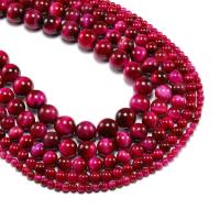 Tiger Eye Beads, Runde, poleret, du kan DIY, rose karmin, Solgt Per 38 cm Strand