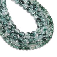 Prirodni kvarc nakit Beads, Zeleni Phantom kvarc, Krug, uglađen, možete DIY, zelen, Prodano Per 38 cm Strand