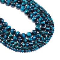 Perles oeil de tigre, Rond, poli, DIY, couleur bleu foncé, Vendu par 38 cm brin