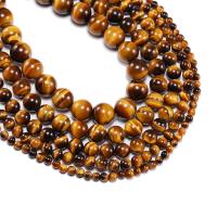 Tigerauge Perlen, rund, poliert, DIY, gelb, verkauft per 38 cm Strang