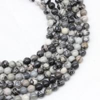 Network Stone Beads, Round, polished, DIY, black, Sold Per 38 cm Strand