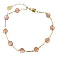 Strawberry Quartz Bracelet, with Gold Filled, 14K gold-filled, for woman, pink, 6mm,1mm, Length:Approx 7.5 Inch, Sold By PC