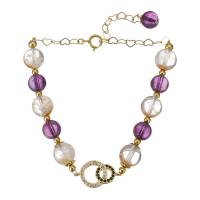 améthyste bracelet, avec Doublé or & quartz fantôme, 14K rempli d’or, pour femme & avec strass, violet, 16x9.5mm,8mm, Longueur:Environ 7.5 pouce, Vendu par PC