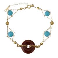 Cinnabar Bracelet, with Gold Filled & turquoise, 14K gold-filled, for woman, mixed colors, 15mm,1.2mm, Length:Approx 7.5 Inch, Sold By PC