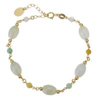 jade bracelet, avec Doublé or, 14K rempli d’or, pour femme, vert, 9x6.5mm,3.5mm, Longueur:Environ 6 pouce, Vendu par PC