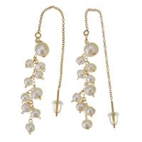 Perlas cultivadas de agua dulce Pendiente de hilo, con Oro-llenado, 14K lleno de oro, para mujer, Blanco, 100mm,4mm, Vendido por Par