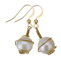 Freshwater Pearl Drop Earring, with Gold Filled, 14K gold-filled, for woman, white, 37mm,13x22mm, Sold By Pair