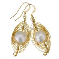 perla d'acquadolce coltivata naturalmente orecchini a goccia, with Gold-filled, 14K pieno d'oro, per la donna, bianco, 47mm,17x34mm, Venduto da coppia