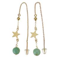 Jadeite Thread Through Earrings, with Gold Filled, 14K gold-filled, for woman, green, 102mm,7x9mm, Sold By Pair