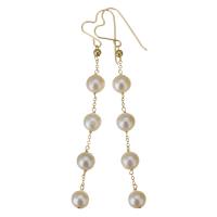 Perlas cultivadas de agua dulce Pendientes con Colgantes, con Oro-llenado, 14K lleno de oro, para mujer, Blanco, 78mm,7mm, Vendido por Par