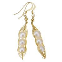 perla d'acquadolce coltivata naturalmente orecchini a goccia, with Gold-filled, 14K pieno d'oro, per la donna, bianco, 53mm,8x33mm, Venduto da coppia