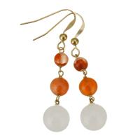 Hetian Jade Drop Earring, with Yunnan Red Agate & Gold Filled, 14K gold-filled, for woman, reddish orange, 47mm,10x12mm, Sold By Pair