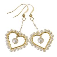 Freshwater Pearl Drop Earring, with Gold Filled, Heart, 14K gold-filled, for woman & hollow, white, 48mm,23x20mm, Sold By Pair