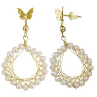 Freshwater Pearl Drop Earring, with Gold Filled, 14K gold-filled, for woman & hollow, white, 37mm,22x26mm, Sold By Pair