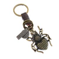 Tibetan Style Key Clasp, with PU Leather, Spider, Unisex, nickel, lead & cadmium free, 110x30mm, Sold By PC