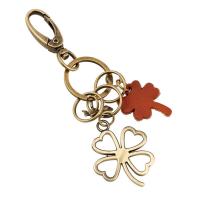 Tibetan Style Key Clasp, with PU Leather, Four Leaf Clover, Unisex, nickel, lead & cadmium free, 140x30mm, Sold By PC