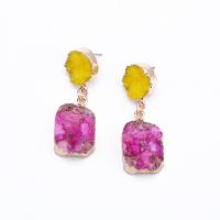 Resin Earring with Zinc Alloy Square imitation gemstone & for woman purple 65mm Sold By Pair