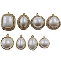 Tibetan Style Rhinestone Pendants, with pearl, plated, with rhinestone, golden, 10PCs/Bag, Sold By Bag