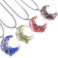 Gemstone Pendants Jewelry, with Brass, Moon, more colors for choice, 37x42x16mm, Sold By PC