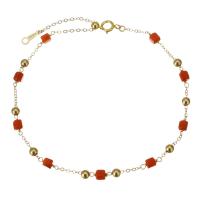 Coral Bracelet, with Gold Filled, 14K gold-filled, for woman, reddish orange, 3x3mm,3mm,1.2mm, Sold By PC