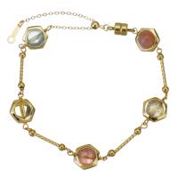 Doublé or bracelet, avec Moonstone & aigue-marine & Strawberry Quartz & perles de citrine & laiton, 14K rempli d’or, pour femme, multicolore, 13.5x9mm,1mm, Longueur:Environ 7.5 pouce, Vendu par PC