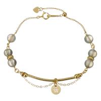 Moonstone Bracelet, with Gold Filled, 14K gold-filled, for woman, grey, 6mm, Length:Approx 7 Inch, Sold By PC