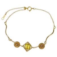 perline citrino braccialetto, with Gold-filled, 14K pieno d'oro, per la donna, giallo, 10x10mm,6.5mm,1mm, Lunghezza 7 pollice, Venduto da PC