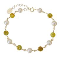 Jadeite Bracelet, with Gold Filled & Freshwater Pearl, 14K gold-filled, for woman, yellow, 6mm,5.5mm, Length:Approx 6 Inch, Sold By PC