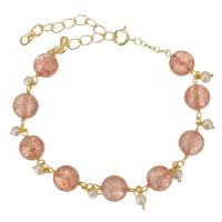 Gold Filled Jewelry Strawberry Quartz with Gold Filled with 2 lnch extender chain 14K gold-filled for woman pink 8mm Length Approx 6 Inch Sold By PC