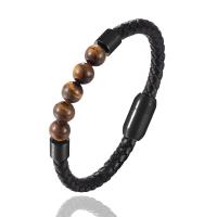 PU Leather Cord Bracelets, with Gemstone, stainless steel magnetic clasp, different materials for choice & Unisex, more colors for choice, 8mm, Length:Approx 8.3 Inch, Sold By PC