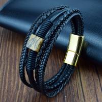 PU Leather Cord Bracelets, with Gemstone, gold color plated, multilayer & dyed & different materials for choice & Unisex, more colors for choice, Length:Approx 8.27 Inch, Sold By PC