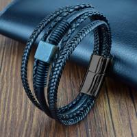 PU Leather Cord Bracelets with Gemstone gun black plated multilayer & dyed & Unisex Length Approx 8.27 Inch Sold By PC