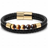 PU Leather Cord Bracelets with Gemstone gold color plated Double Layer & dyed & Unisex 8mm Length Approx 8.27 Inch Sold By PC