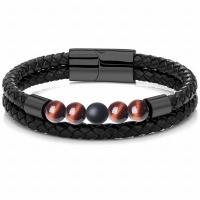 PU Leather Cord Bracelets with Gemstone gun black plated Double Layer & multilayer & dyed & Unisex 8mm Length Approx 8.27 Inch Sold By PC