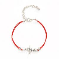 Tibetan Style Bracelet, with Cotton Cord, Electrocardiographic, plated, for woman, red, Length:Approx 16-28 cm, 10PCs/Lot, Sold By Lot