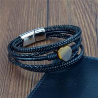 PU Leather Cord Bracelets, with Gemstone, multilayer & Unisex, more colors for choice, Length:Approx 8.27 Inch, Sold By PC