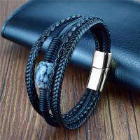 Bracelets cordon PU, cuir PU, avec pierre gemme, multicouche & différents matériaux pour le choix & unisexe, plus de couleurs à choisir, Longueur:Environ 8.27 pouce, Vendu par PC