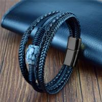 Bracelets cordon PU, cuir PU, avec pierre gemme, pistolet noir plaqué, multicouche & teints & différents matériaux pour le choix & unisexe, plus de couleurs à choisir, Longueur:Environ 8.27 pouce, Vendu par PC