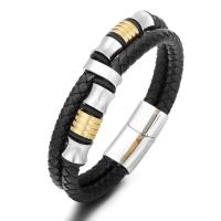 Men Bracelet Stainless Steel with PU Leather fashion jewelry & for man 200mm Sold By PC