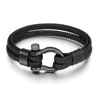 Bracelet homme, acier inoxydable, avec cuir PU, bijoux de mode & pour homme, noire, 195x10mm, Vendu par PC