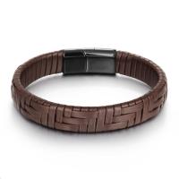 Bracelet homme, acier inoxydable, avec cuir PU, bijoux de mode & pour homme, plus de couleurs à choisir, 215x15mm, Vendu par PC