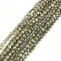 Goldene Pyrit Perlen, flache Runde, poliert, DIY & facettierte, grün, verkauft per 38 cm Strang